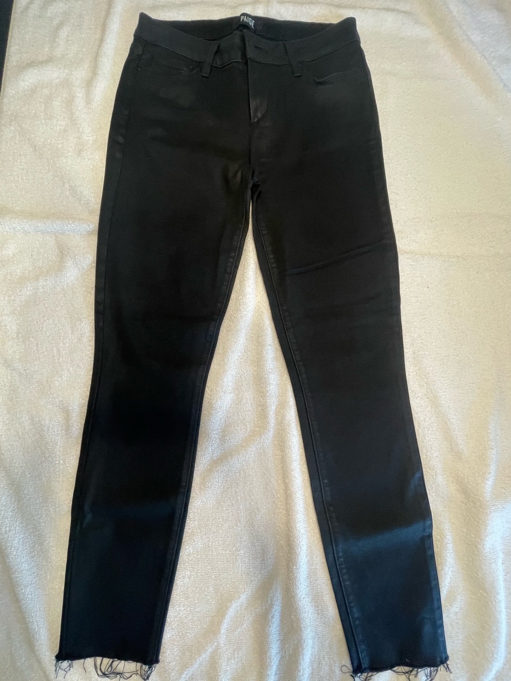 PAIGE Verdugo Ankle Skinny Jeans Black Fog Luxe Coating | Size 29